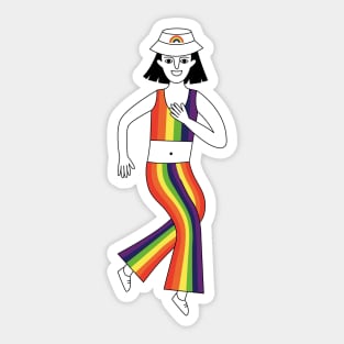 Happy man celebrate Pride Parade in rainbow costume Sticker